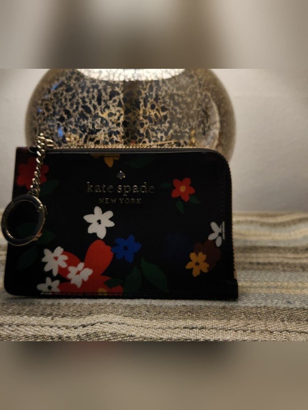 kate spade Black Multicolor Floral Zip Card Case Wallet